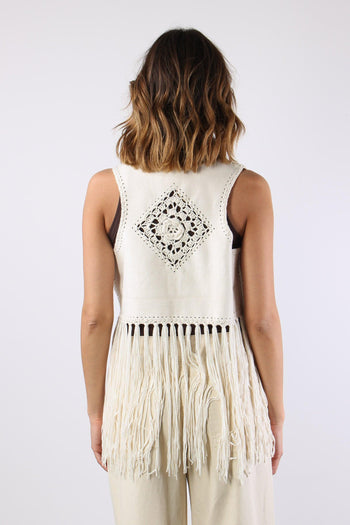 Gilet Frange Ricami Natural - 4