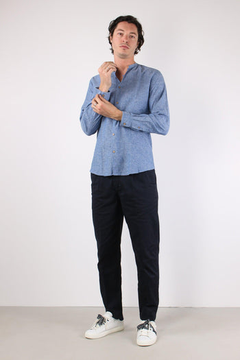 Camicia Lino Coreana Blu - 4