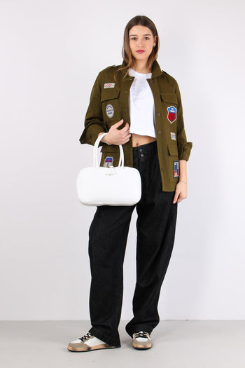 T-shirt Crop Logo Tono Su Tono Bianco - 2