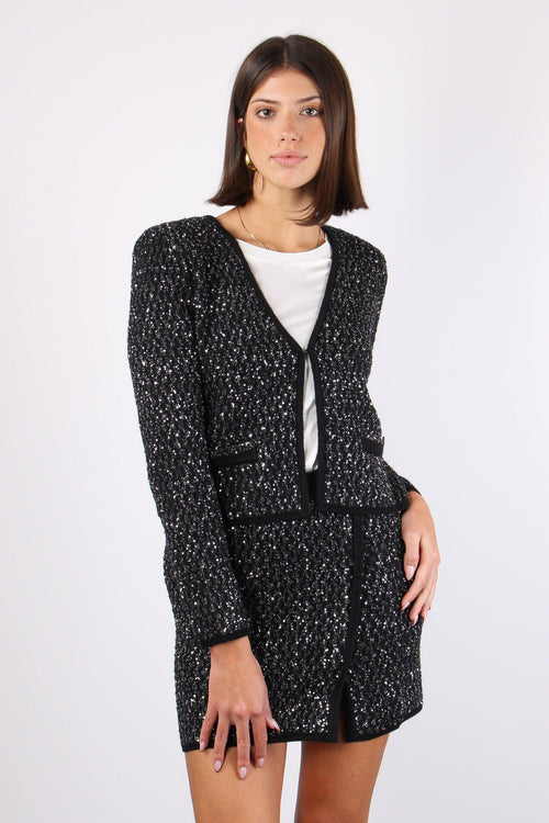 Cardigan Strass Black Silver Sequins