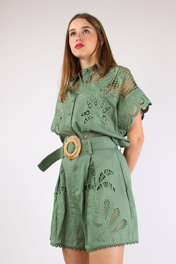 Short Lino Ricamo Verde - 3