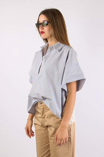 Camicia Over Bastonetto Pizzo Azzurro/beige - 3