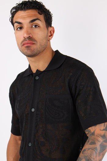 Camicia Manica Corta Lavorata Nero - 8