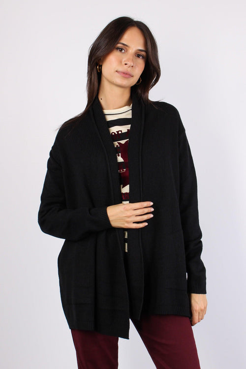 Cardigan Inserto Costina Lungh Nero - 2