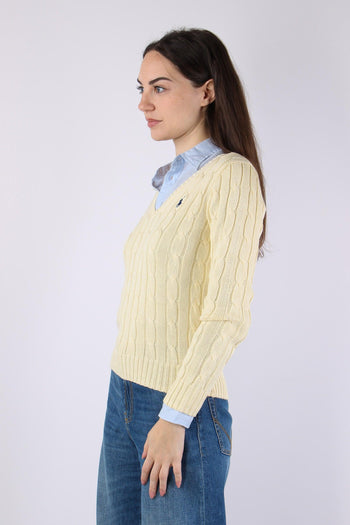 Pullover Trecce Scollo V Cream - 4