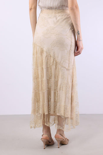 Gonna Lunga Pizzo Pieghe Ivory - 4