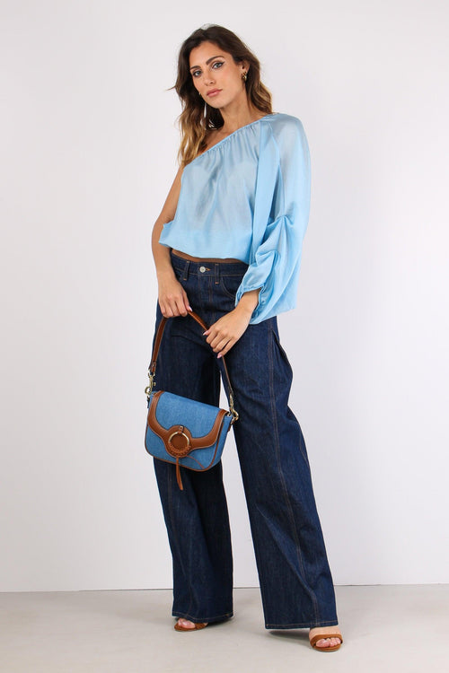 Blusa Monospalla Mussola Azzurro