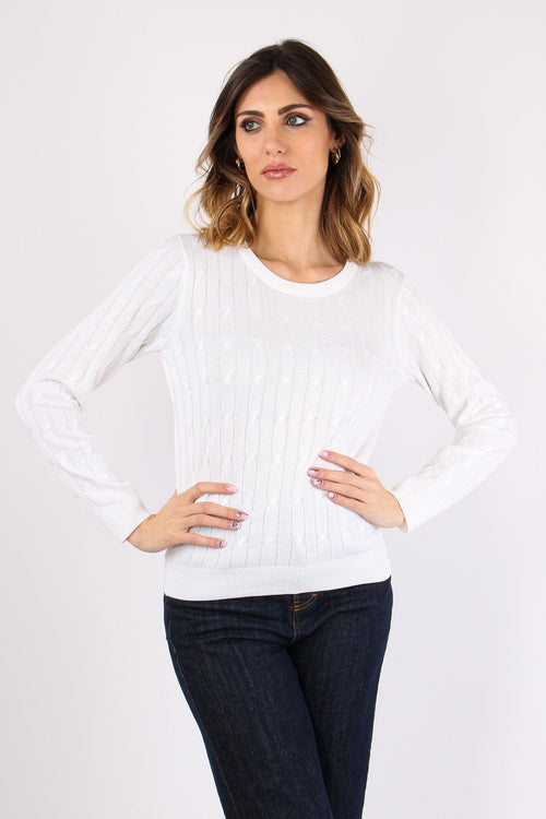 Maglia Girocollo Treccia Bianco