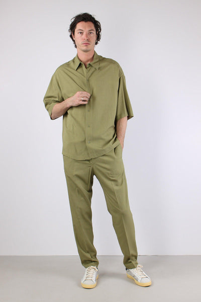 Camicia Mc Viscosa Lino Oliva