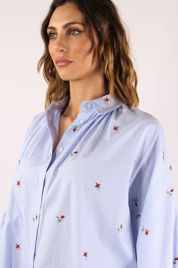 Butterfly Camicia Ricamo Fiori Bianco/azzurro - 7
