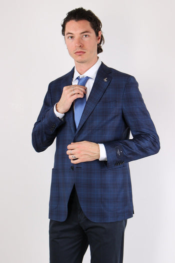 Giacca Check Fresco Lana Nero/blu - 7