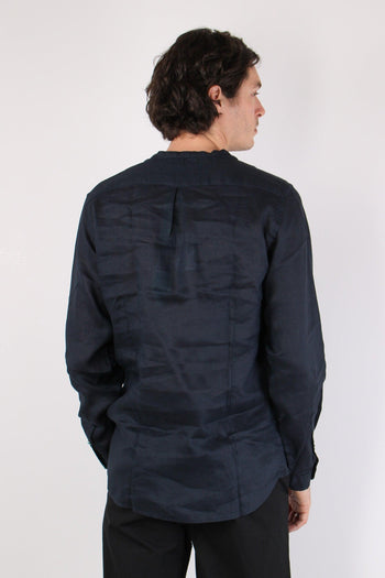 Camicia Coreana Lino Blu - 5