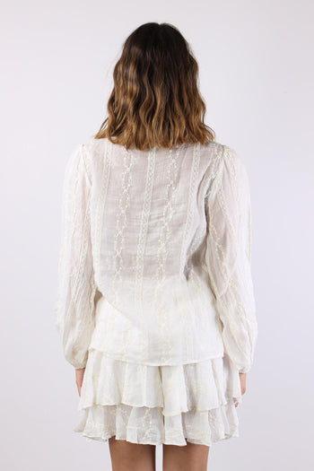 Blusa Ricami Laccetto Collo Panna - 4