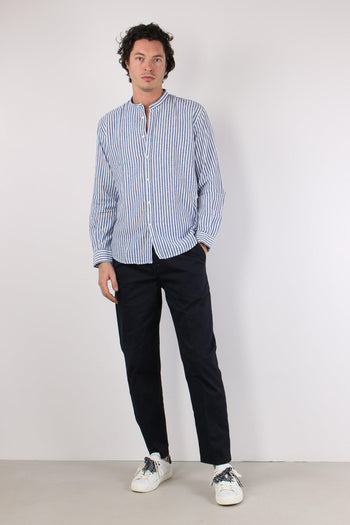 Camicia Coreana Lino Riga Blu Navy - 2