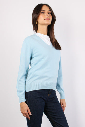 Maglia Misto Cashmere Scollo V Polvere - 5