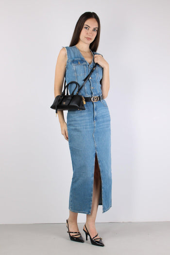 Abito Jeans Smanicato Spacco Denim Medio - 6