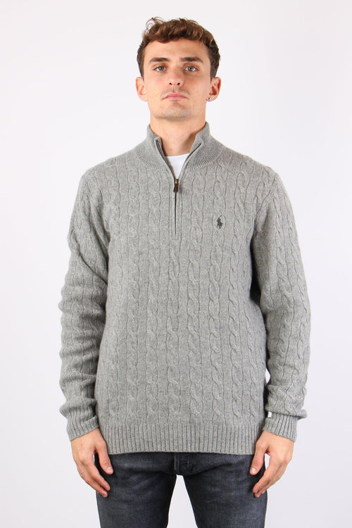 Pullover Mezza Zip Lana Trecce Fawn Grey - 2