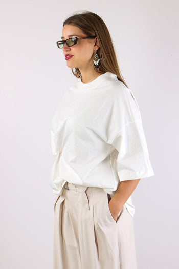 T-shirt Over Ripresa Spilla Panna - 4