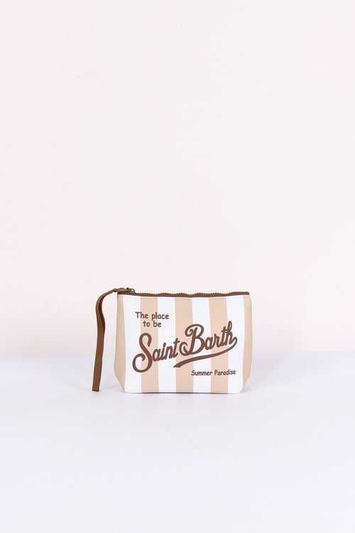 Aline Pochette Righe Beige/bianco