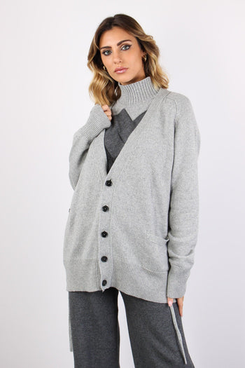 Cardigan Bottoni Lunghezza Med 0 Grigio Chiaro Melange - 7