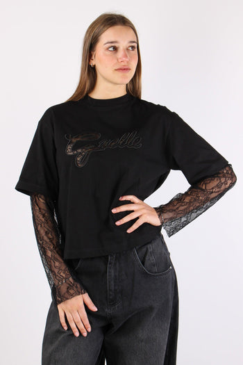T-shirt Cotone Logo Pizzo Nero - 2