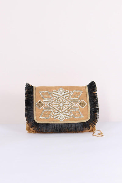 Pochette Ricami Frange Camel