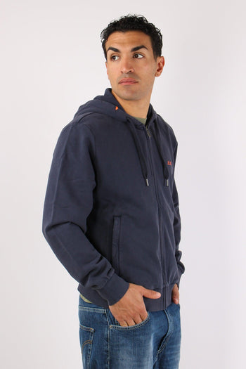 Felpa Zip Cappuccio Lavata Navy Blue - 4