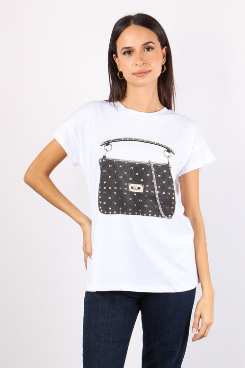 T-shirt Borsa Inserto Borchie Bianco