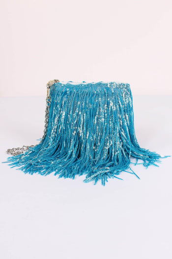 Pochette Paillettes Frange Torquoise - 4