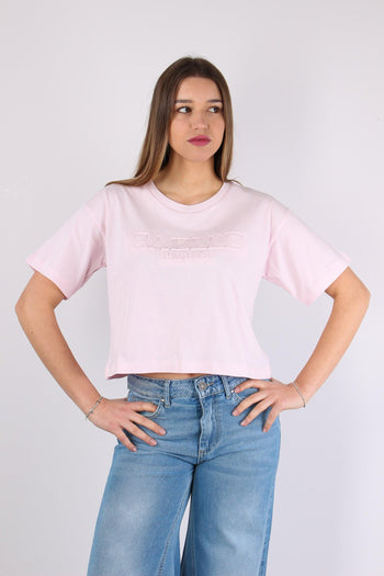 T-shirt Crop Logo Tono Su Tono Rosa - 2