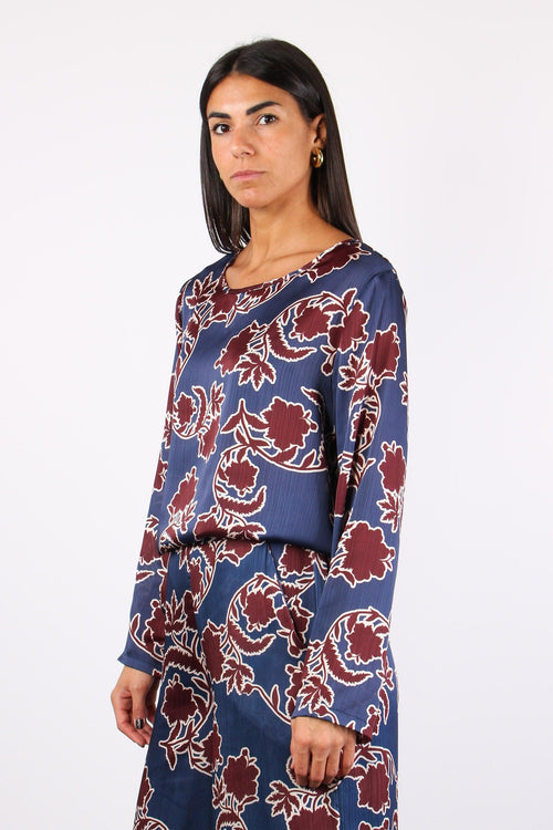 Blusa Raso Crepe Fantasia Bordeaux/royal - 2