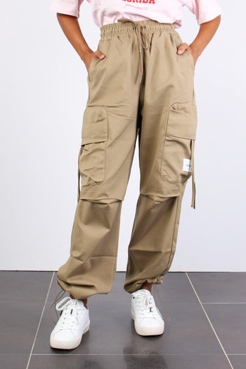 Pantalone Palazzo Maxi Tasche Tortora - 3