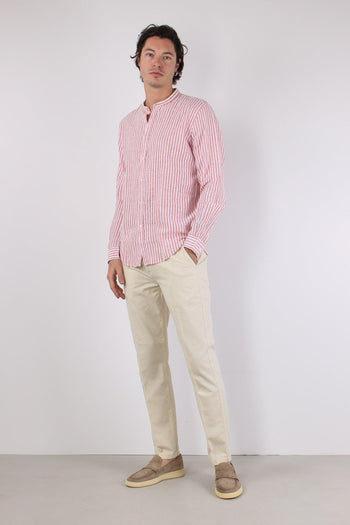 Camicia Coreana Lino Riga Corallo - 2
