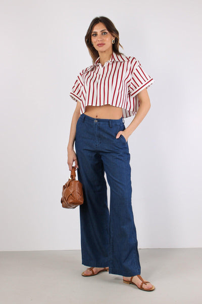 Camicia Corta Riga Bianco/rosso