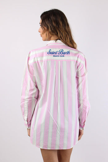 Camicia Cotone Riga Grossa Bianco/rosa - 4