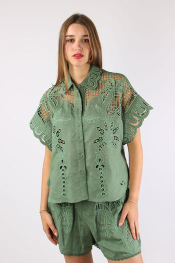 Camicia Lino Ricamo Verde - 3