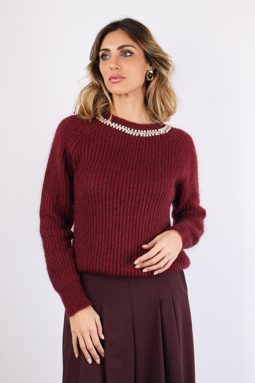 Maglia Mohair Collana Pietre Bordeaux - 2