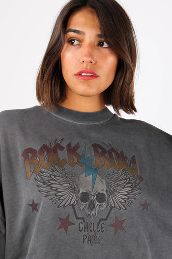 Felpa Vintage Rock & Roll Nero Slavato - 9