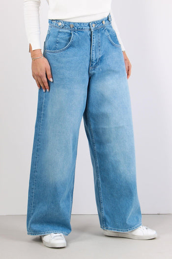 Denim Palazzo Bottoni Denim Medio - 2