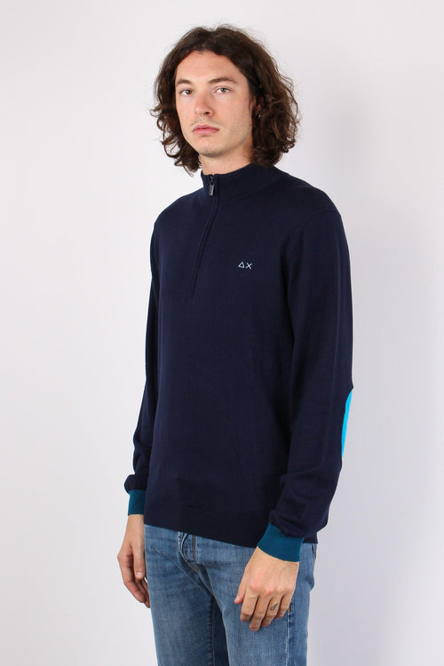 Mezza Zip Toppe Contrasto Navy Blue - 2