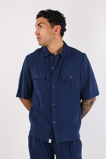 Banana Camicia Tasche Cupro Blu - 2