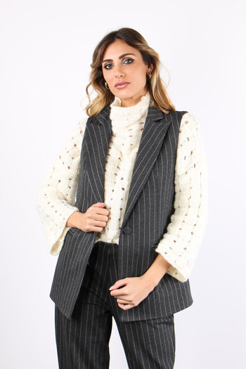 Gilet Punto Milano Gessato Grigio/panna - 6