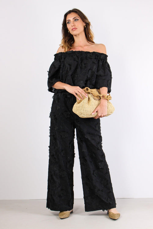Pantalone Applicazione Fiori Nero