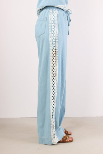 Pantalone Palazzo Banda Macram Denim - 3