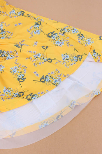 Abito Scollo V Fantasia Fiori Giallo - 9