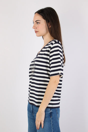 T-shirt Riga Scollo V White/blue - 4