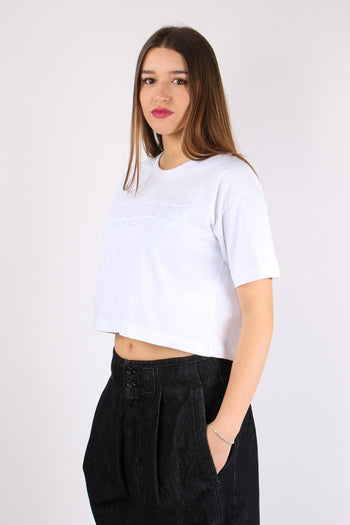 T-shirt Crop Logo Tono Su Tono Bianco - 6