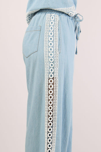 Pantalone Palazzo Banda Macram Denim - 6