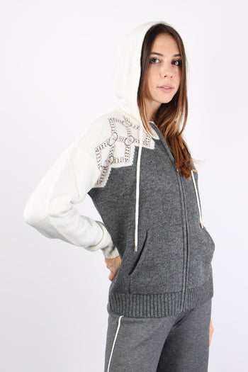 Maglia Zip Logo Bicolor Grigio/white Sugar - 4