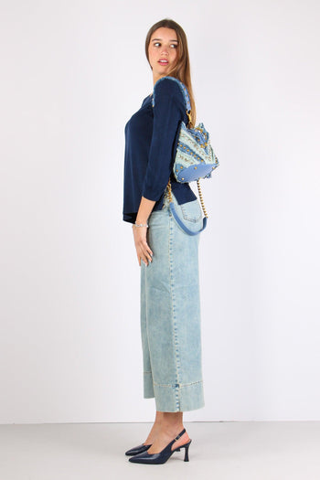 Maglia Over Bottone Fondo Blu - 5